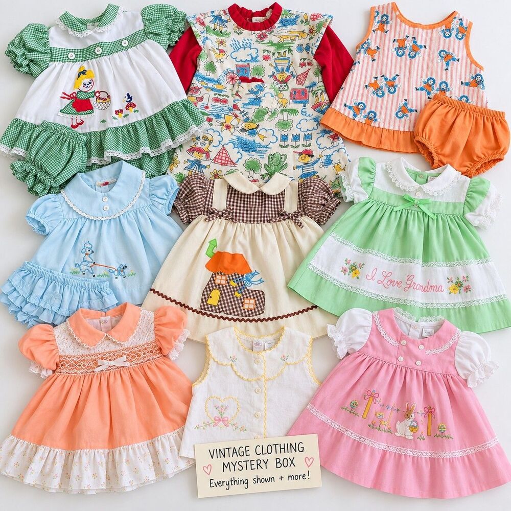 Vintage Baby Toddler Girls Clothing Mystery Box 60s 70s 80s Dresses Lot + More